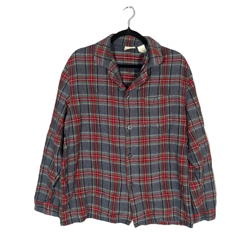 L.L. Bean Flannel Shirt Mens Large Red Gray Plaid Button Down 100% Cotton